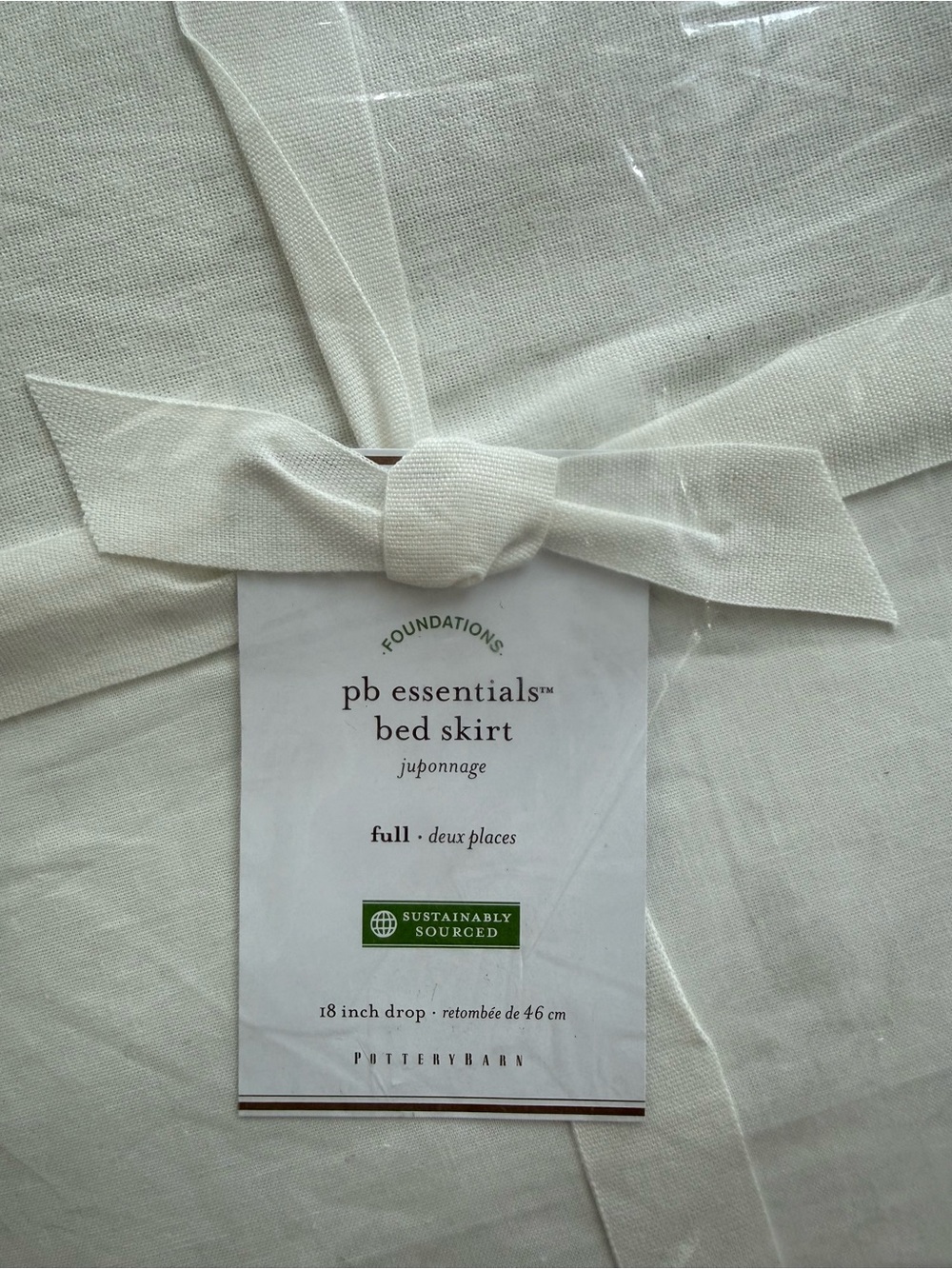 NWT POTTERY BARN Full Size Classic Ivory Bed Skirt / Dust Ruffle, 18” Drop 🛏️😴
